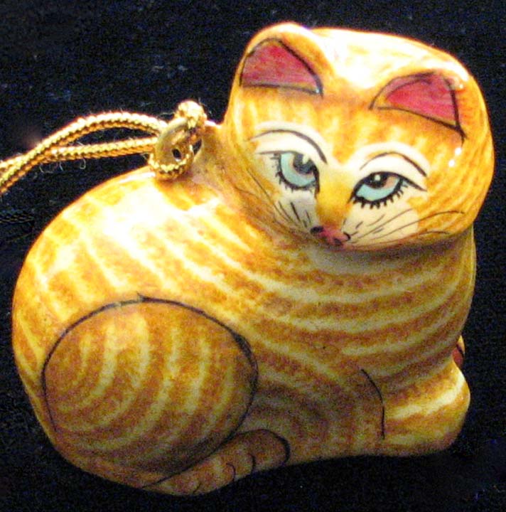 Handmade Papier Mache Orange Tabby Cat, Sitting